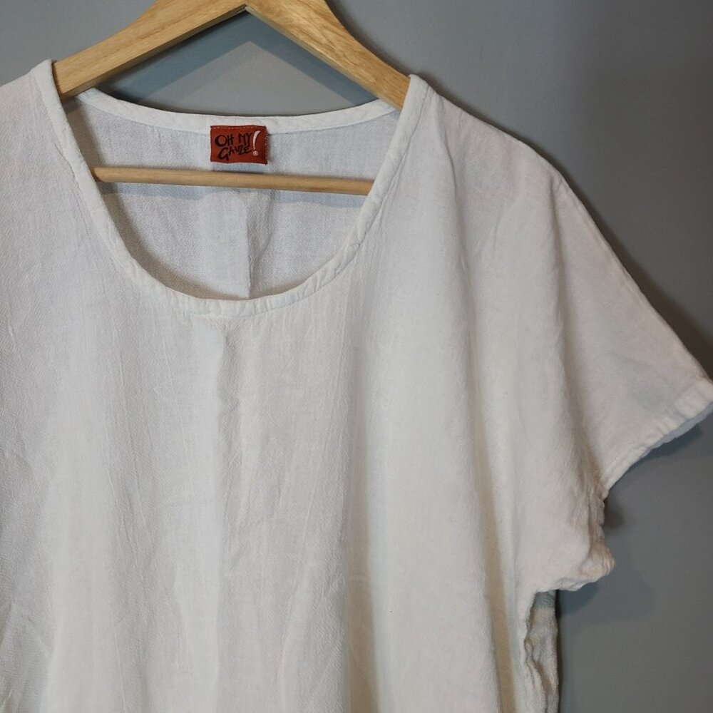Oh My Gauze! Cream Short Sleeve Scoop Neck Top with Drawstring - Picture 2 of 7